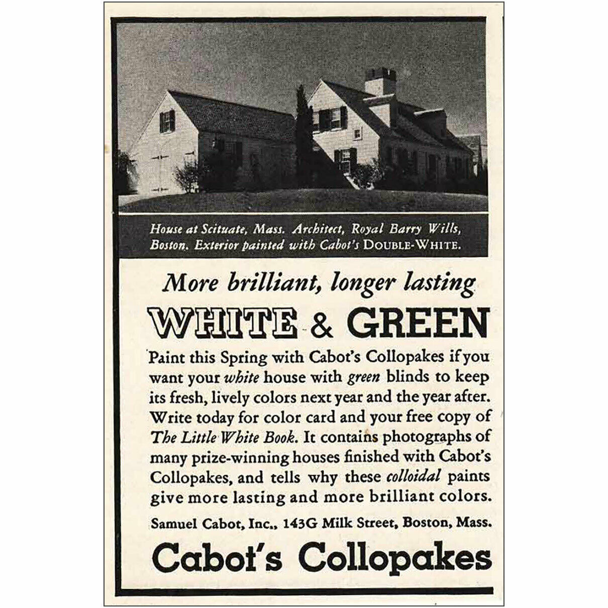 1936 Cabot's Callopakes: Longer Lasting White And Green Vintage Print Ad