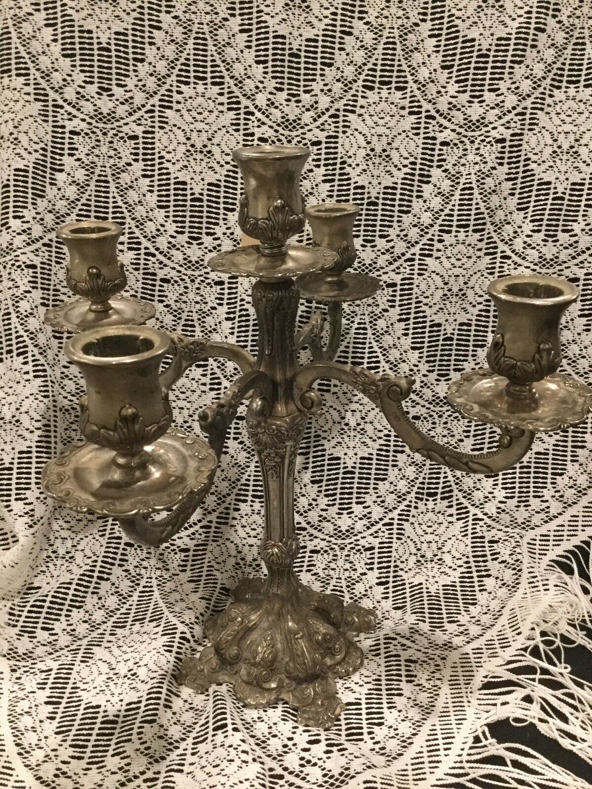 Antique 5 Lite Silverplate Ornate Candelabra F