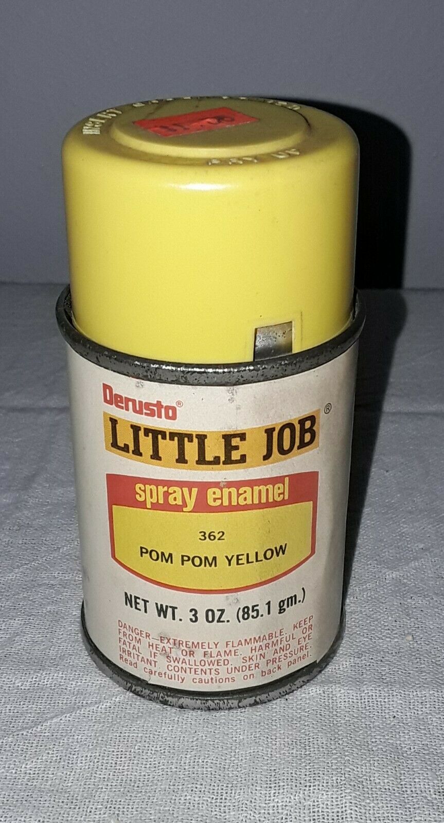 Vintage Derusto Pom Pom Yellow Enamel Spray Paint Can Paper Label