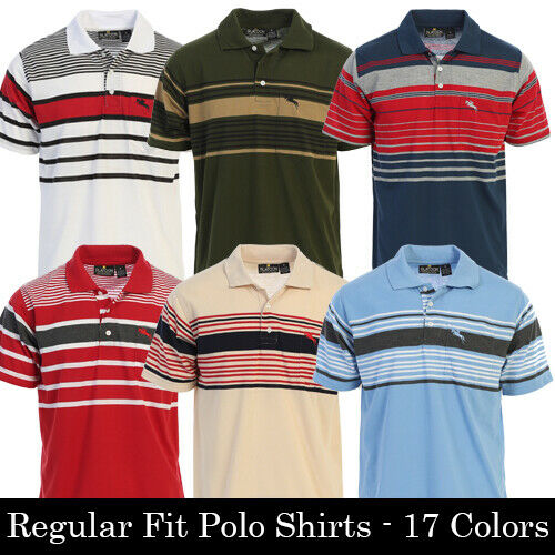 Platoon Mens Regular Fit Striped Short Sleeve Polo Shirt With Pocket - 17 Colors