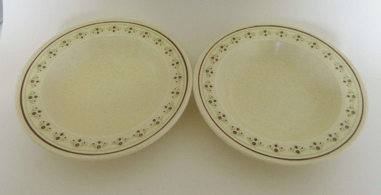 Anchor Hocking China Chantilly Two Rim Soup Bowls Brown Flowers Green Scrolls